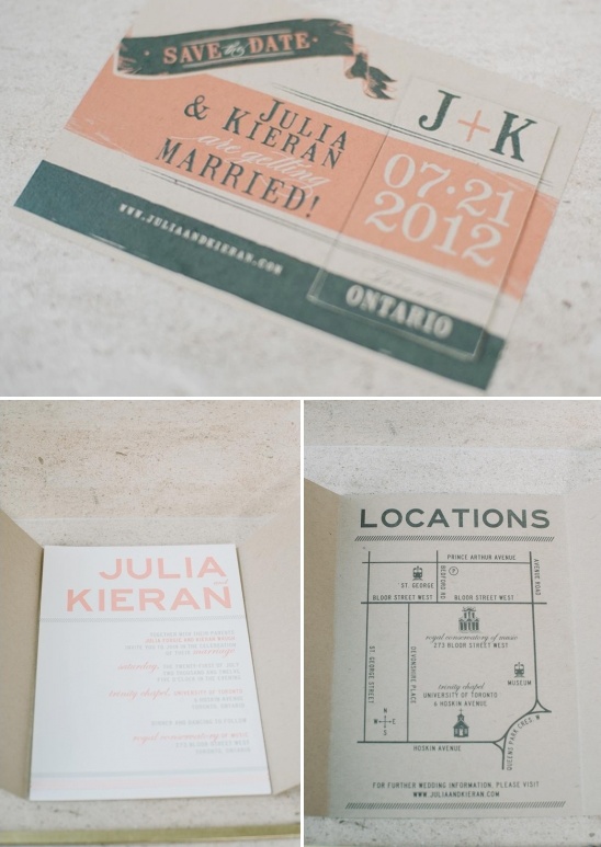 peach and gray wedding invites by Paper & Poste