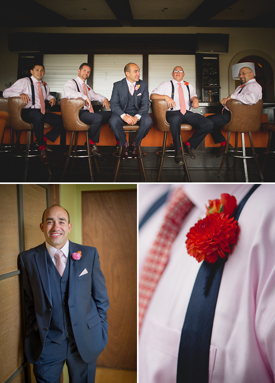 Groomsmen in stylish outfits, waiting at a bar, celebrating