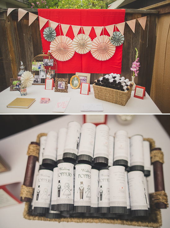 Wedding decoration table with poppers and origami fan decor