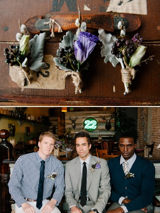 rustic purple boutonnieres by Amber Dickson