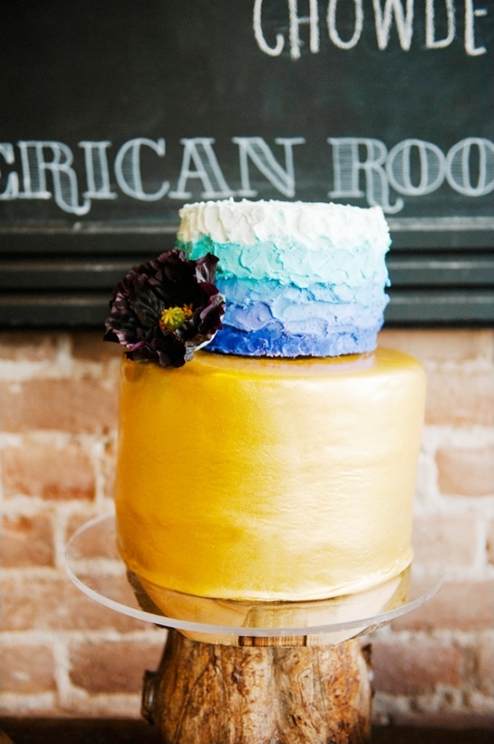 yellow and blue wedding cake by Padicakes