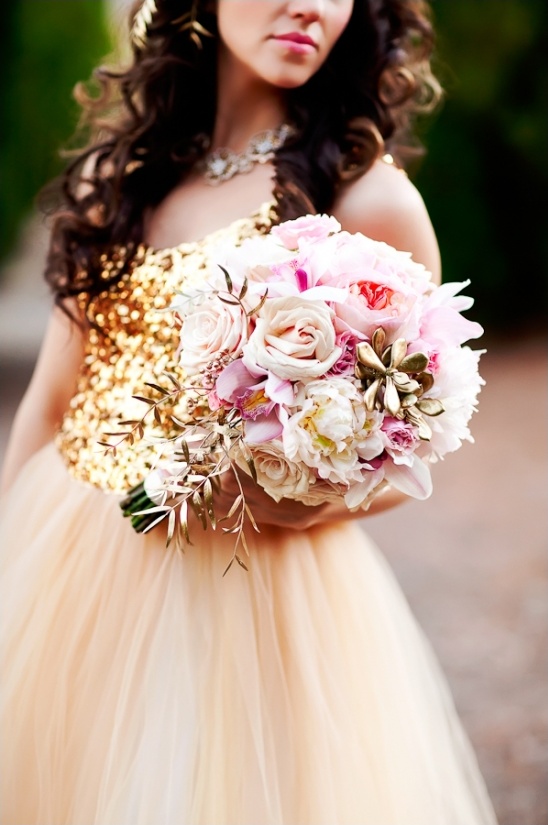 gold & pink wedding bouquet by Bloomers Floral