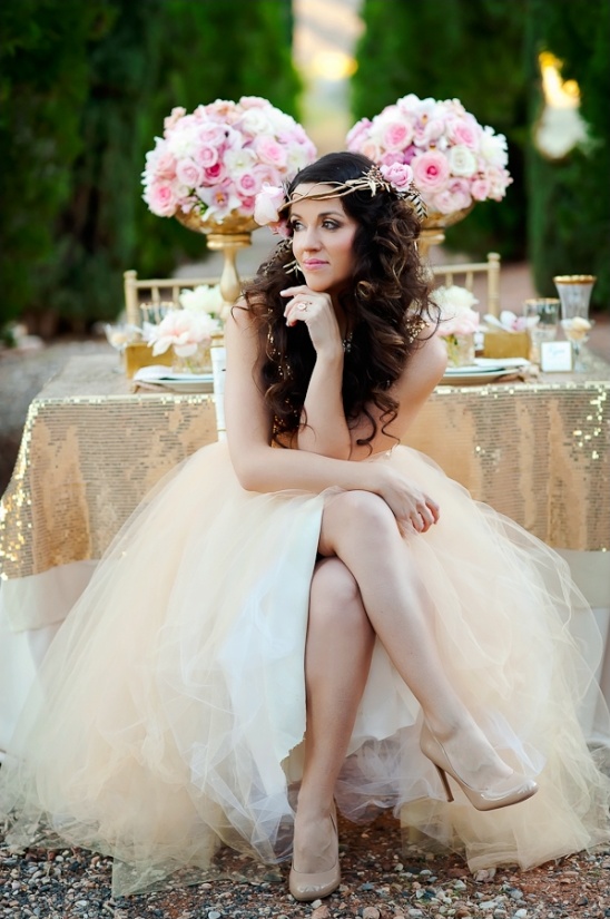 Pretty bride in pastel wedding dress