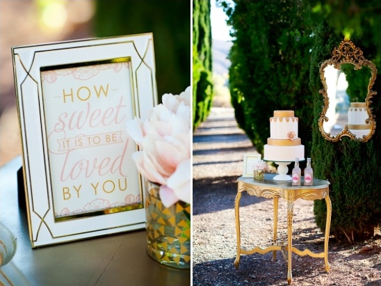 Gold framed sign,pink cake,wedding decor