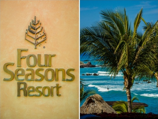 Four Seasons Resort entrance with palm trees and ocean view
