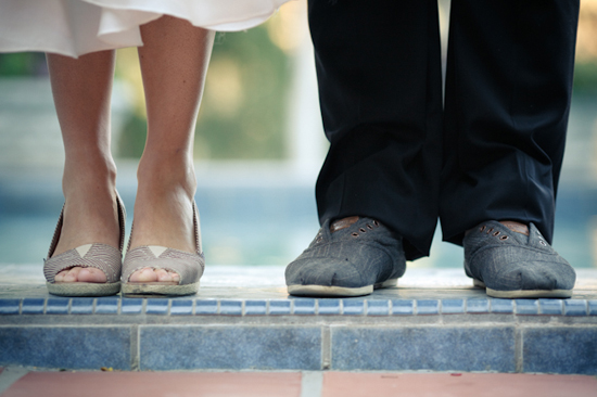 Bride and groom casual shoes at a wedding ceremony
