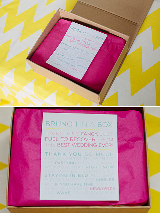 Brunch in a box gift for newlyweds with pink tissue paper inside