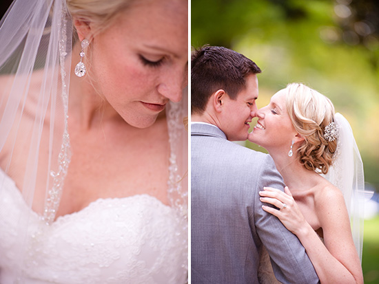 Loving wedding couple kissing outdoors