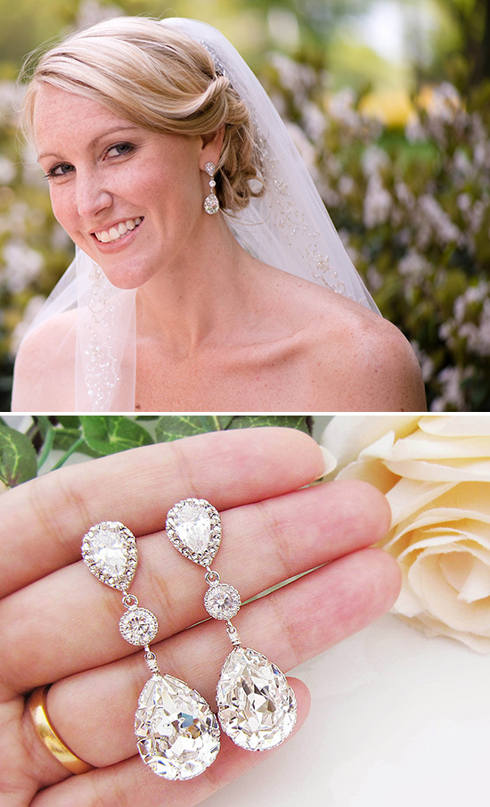 Sparkling teardrop bridal earrings
