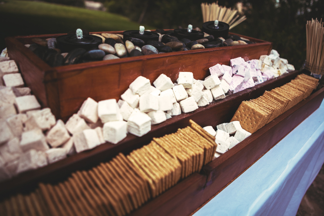 S'mores bar with graham crackers marshmallows and decorative feature
