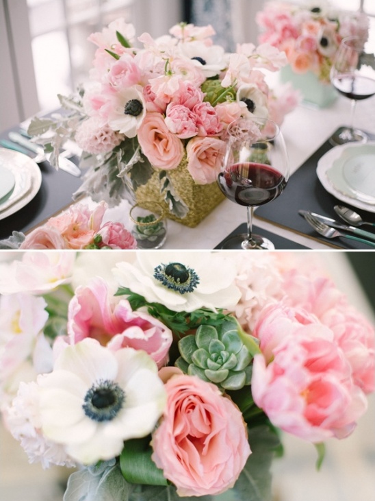 succulent and pink floral arrangements