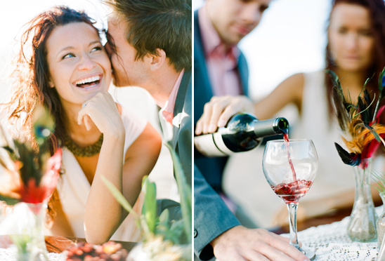 Romantic couple enjoying wine and laughter at a special event