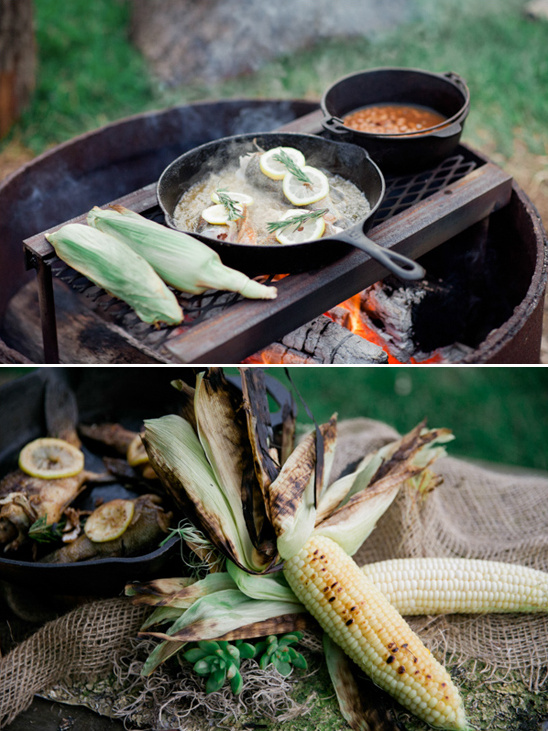 Grilled fish and corn on fire, perfect for summer outdoor eating