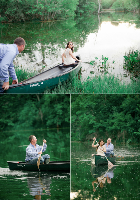 Couple enjoying a canoe ride on a serene lake with reflections