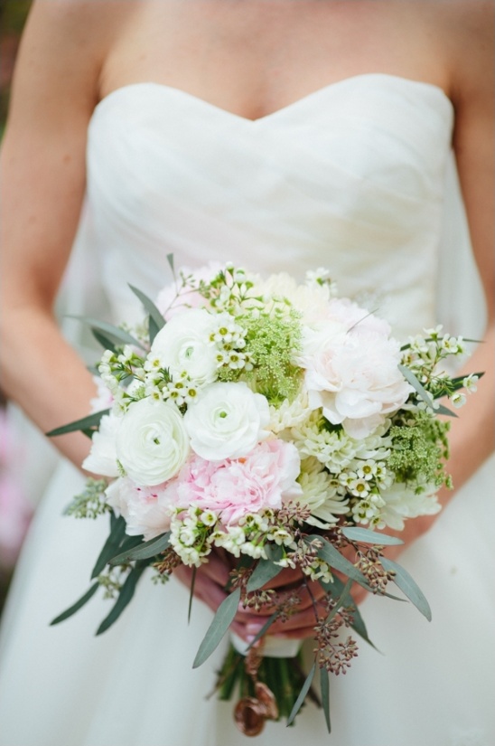 soft green, white and pink bouquet from Designs by Darin