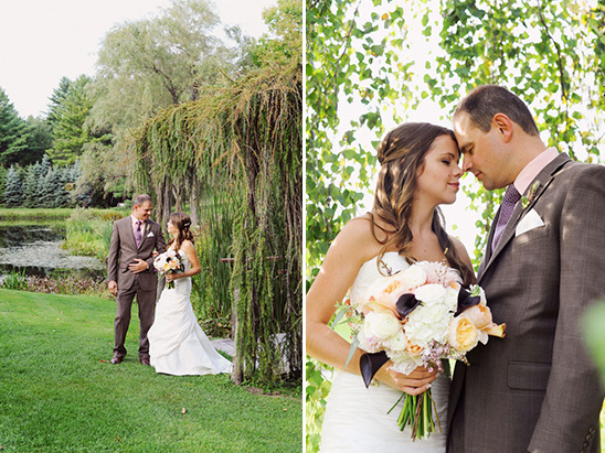 Beautiful outdoor wedding with bride and groom by the lake