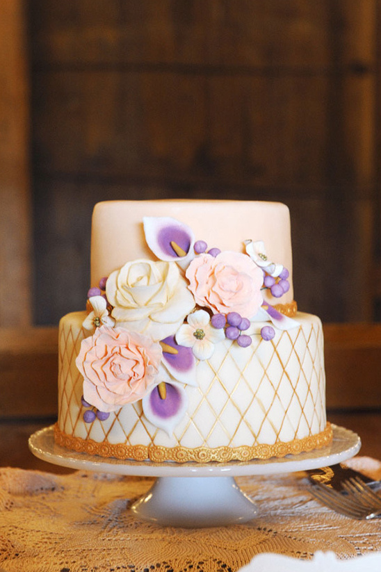 white & purple wedding cake