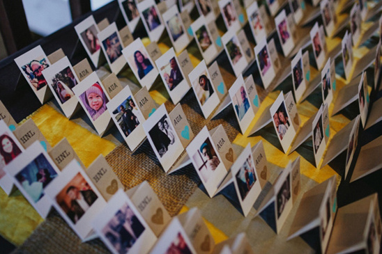 Personalized photo cards arranged for a special event with love hearts