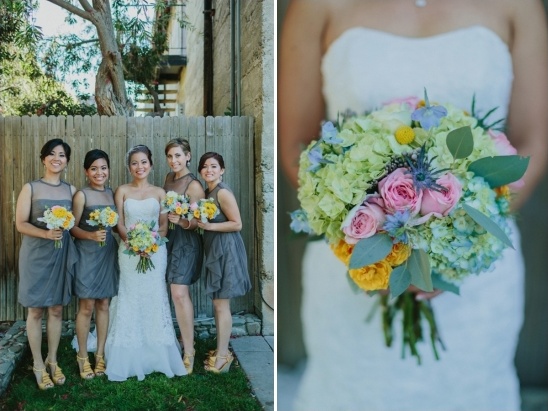 Bride and bridesmaids with bouquets, wedding day moments