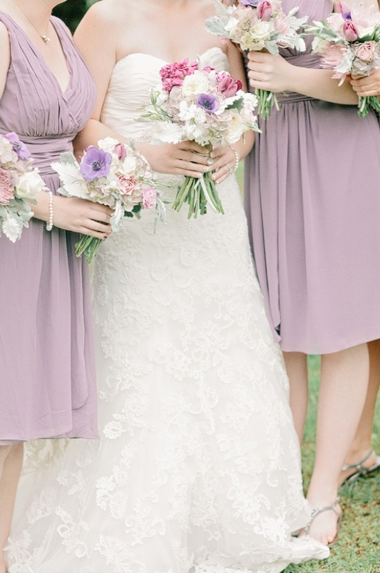 Bridesmaids and bride with bouquets on wedding day, a lovely picture