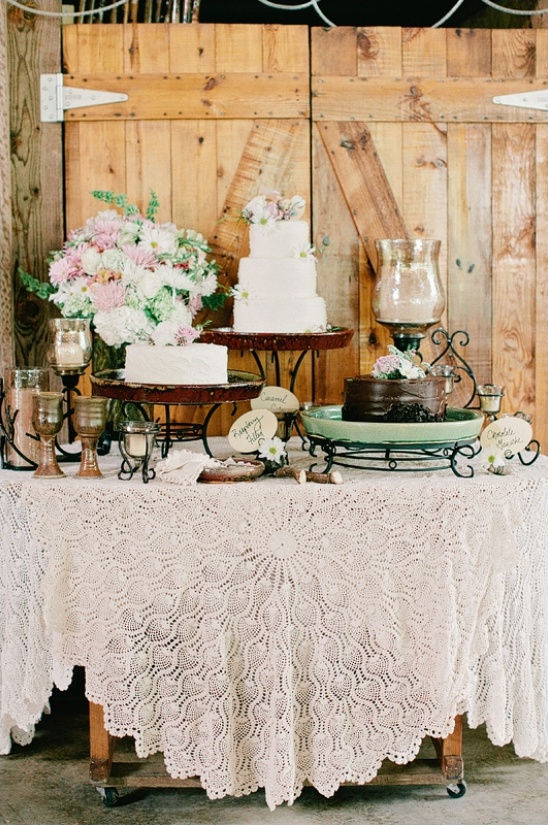 Wedding cakes and decorations on a table with vintage style