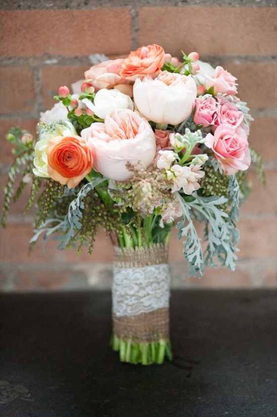 pink and peach wedding bouquet by Fleurs De France