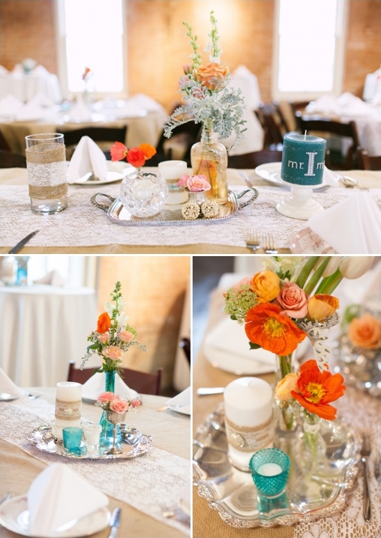 vintage serving trays as table decorations
