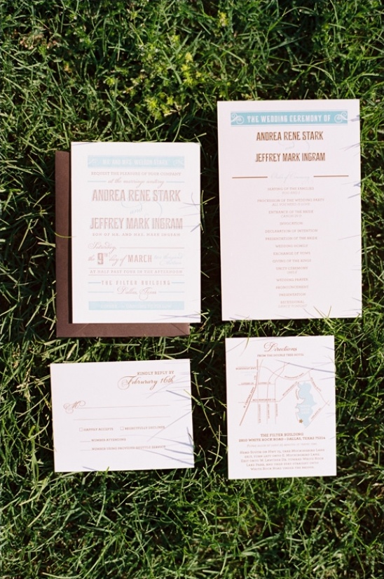 blue and brown wedding invite by Southern Fried Paper