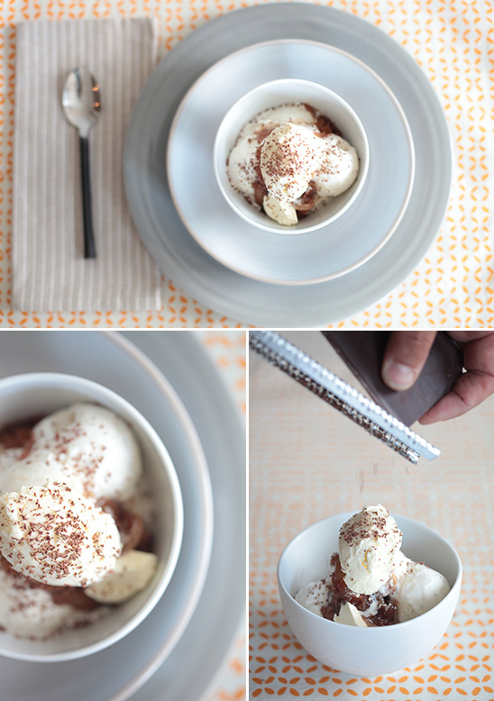 Ice cream dessert in a bowl, with chocolate shavings