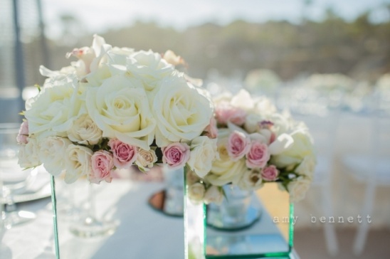 Beautiful white and pink roses centerpiece