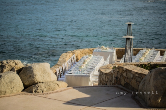 Oceanside wedding reception tables