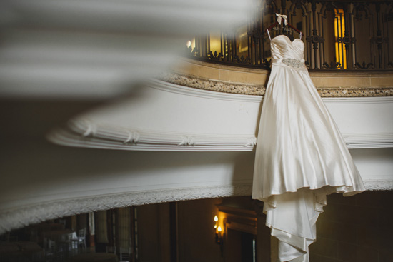 Wedding dress on staircase