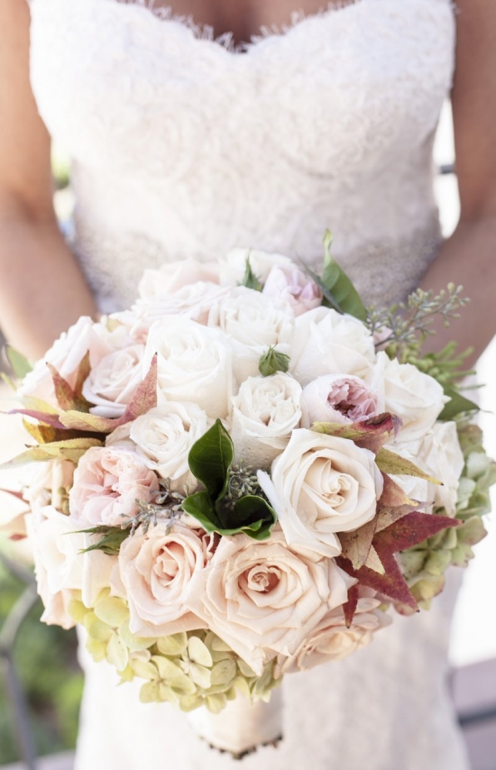 Stunning bridal bouquet of blush and white roses