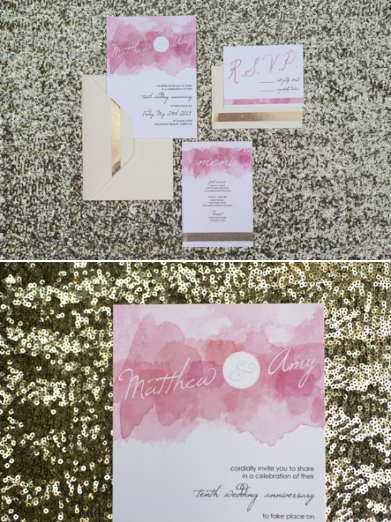gold and pink wedding invites