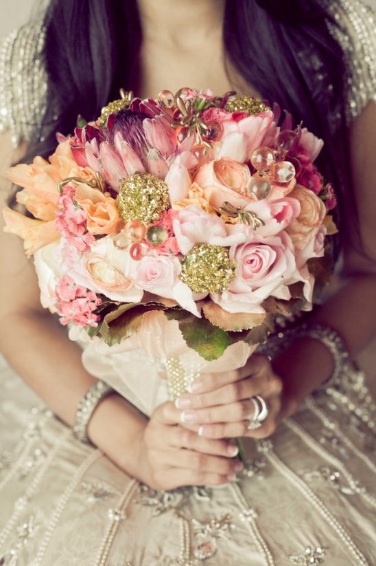 pink and gold bridal bouquet by Fabloomosity