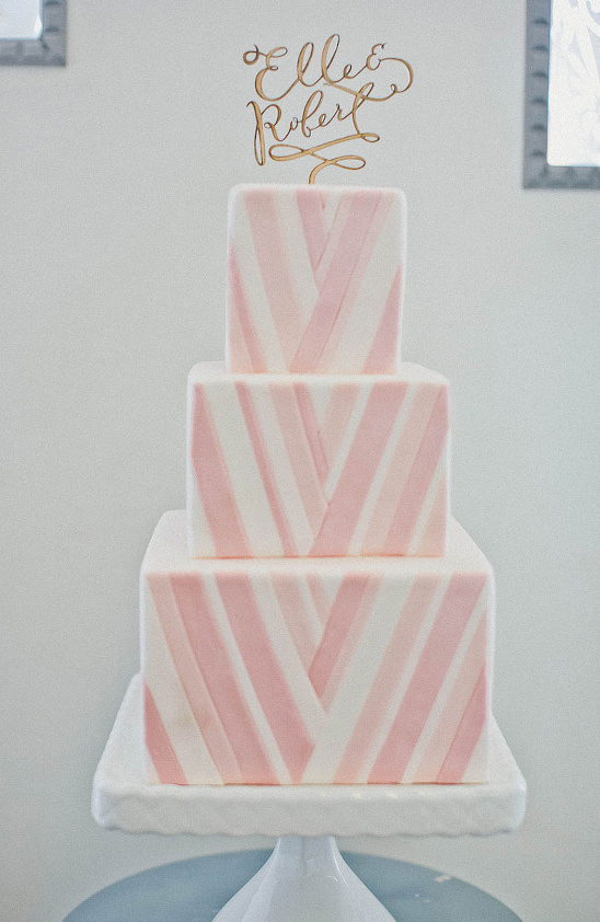 pink and white chevron wedding cake