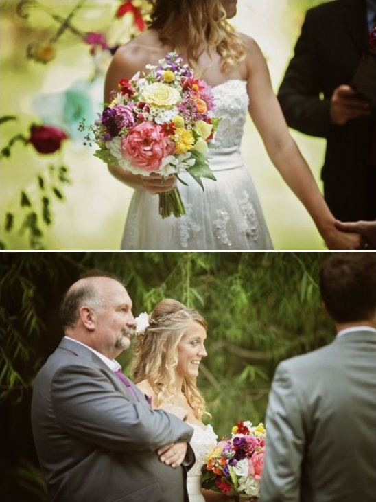 Colorful bridal bouquet at wedding ceremony