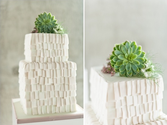 textured white and succulent wedding cake by Olofson Design