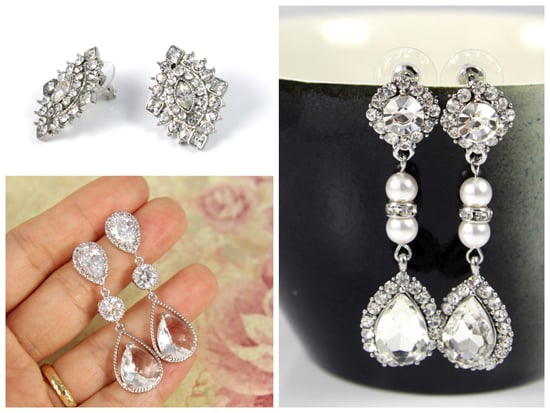 Crystal Earrings, bridal earrings, wedding jewelry, clear, Swarovski pearl, silver, rhodium plated
