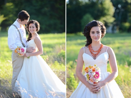 Bride and groom portrait outdoors on wedding day