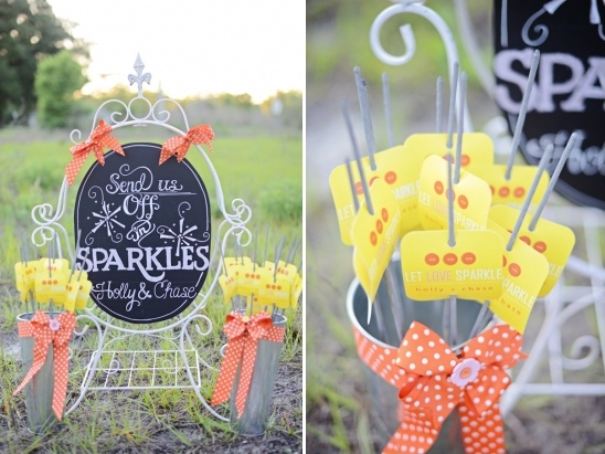 Wedding send-off sparklers with Holly & Chase's names