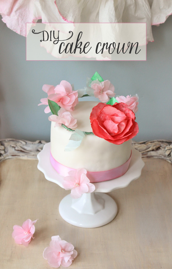 DIY cake crown with pretty pink and red flowers