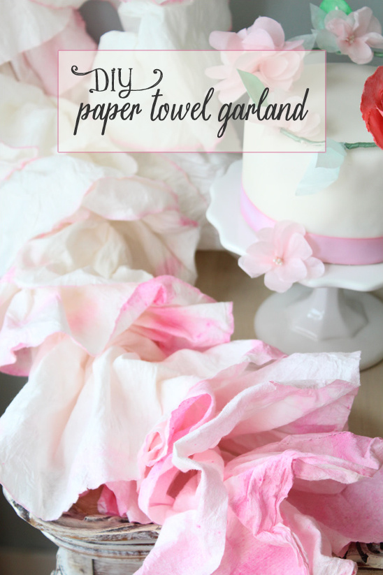 DIY paper towel garland pink white cake flowers