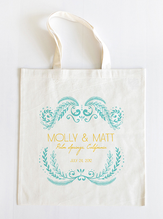 Custom wedding tote bag with floral design and names