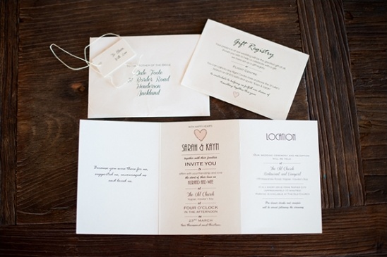 Elegant wedding invitation suite with envelope and registry card