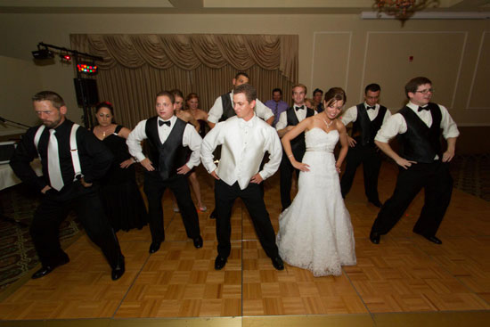 Wedding party dancing at reception