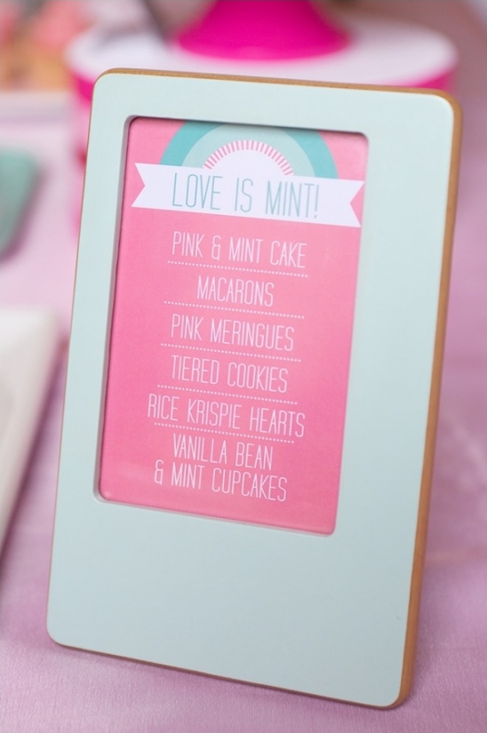 pink and mint cake table sign by Paperknots