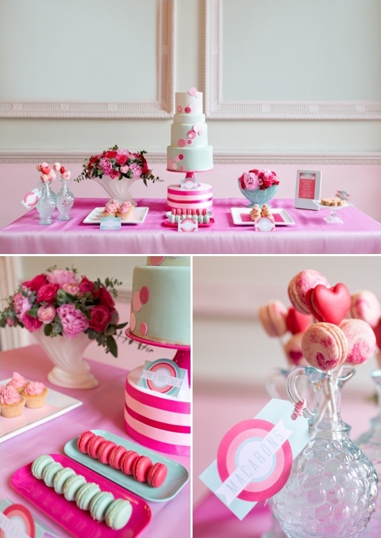 pink and mint cake table ideas