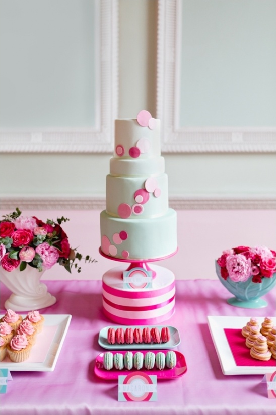 mint and pink wedding cake by The Sugared Saffron Cake Company