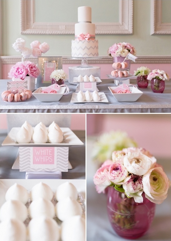 pink and gray cake table ideas